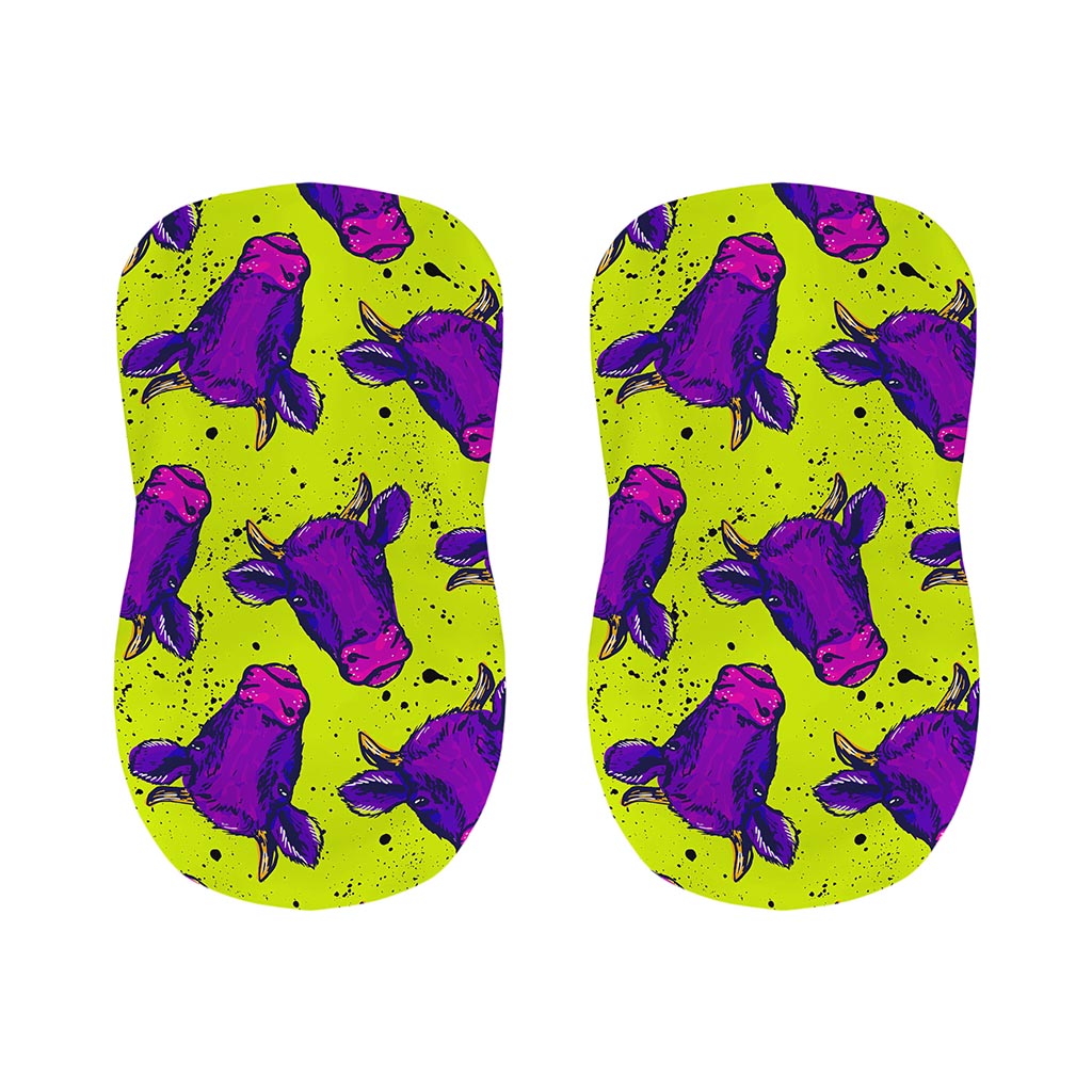 Lime Green And Purple Cow Pattern Print Bar Stool Covers