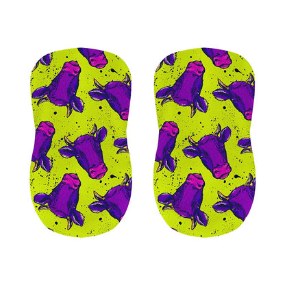 Lime Green And Purple Cow Pattern Print Bar Stool Covers