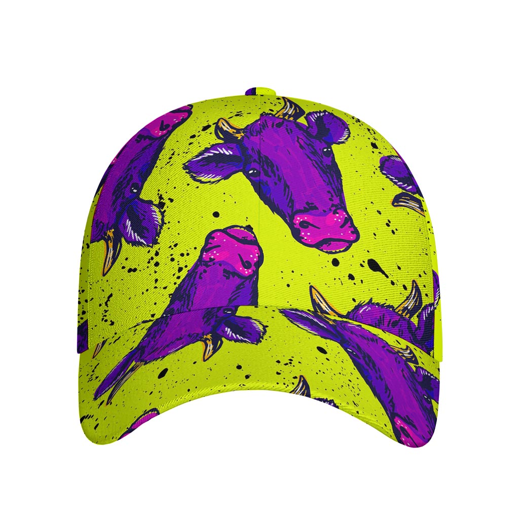 Lime Green And Purple Cow Pattern Print Baseball Cap
