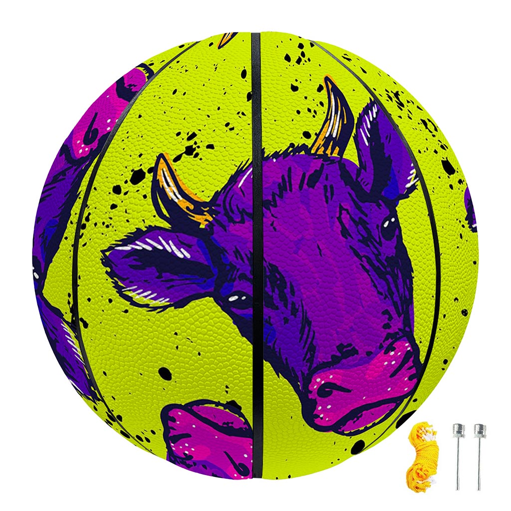 Lime Green And Purple Cow Pattern Print Basketball