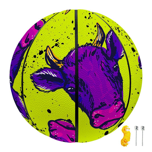Lime Green And Purple Cow Pattern Print Basketball