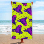 Lime Green And Purple Cow Pattern Print Beach Towel