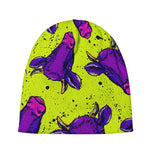 Lime Green And Purple Cow Pattern Print Beanie