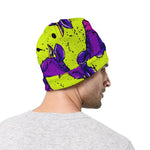 Lime Green And Purple Cow Pattern Print Beanie