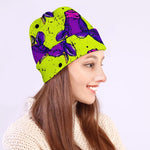 Lime Green And Purple Cow Pattern Print Beanie