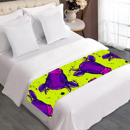Lime Green And Purple Cow Pattern Print Bed Runner