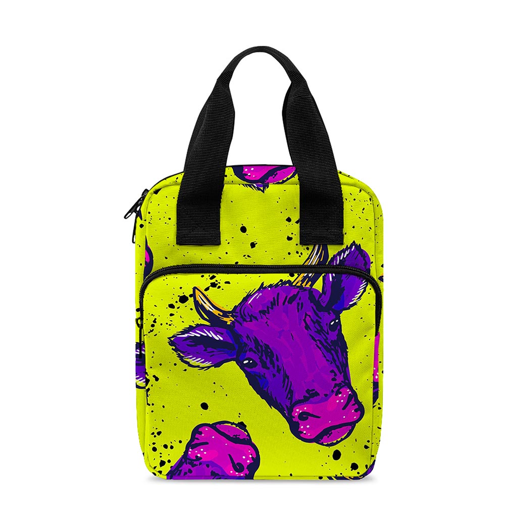 Lime Green And Purple Cow Pattern Print Bible Tote Bag