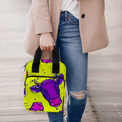 Lime Green And Purple Cow Pattern Print Bible Tote Bag