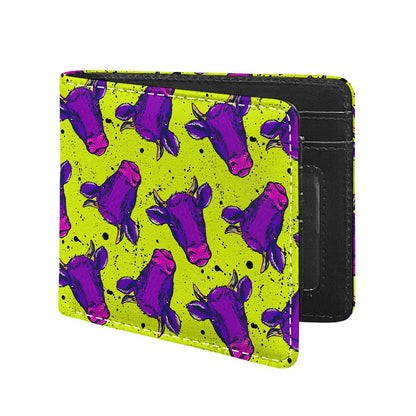 Lime Green And Purple Cow Pattern Print Bifold Wallet