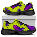 Lime Green And Purple Cow Pattern Print Black Chunky Shoes