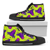 Lime Green And Purple Cow Pattern Print Black High Top Sneakers