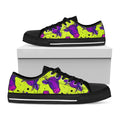 Lime Green And Purple Cow Pattern Print Black Low Top Sneakers
