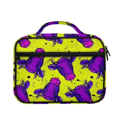 Lime Green And Purple Cow Pattern Print Briefcase Bible Bag