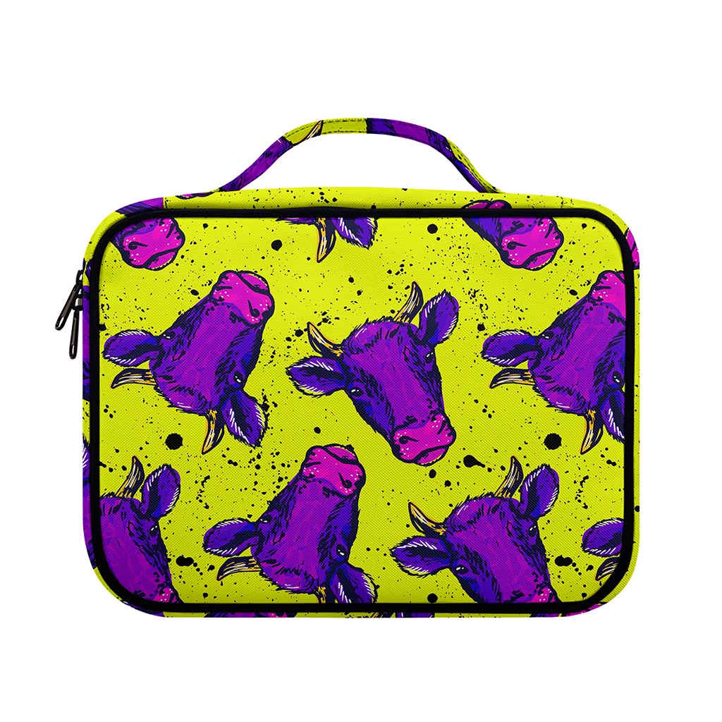 Lime Green And Purple Cow Pattern Print Briefcase Bible Bag