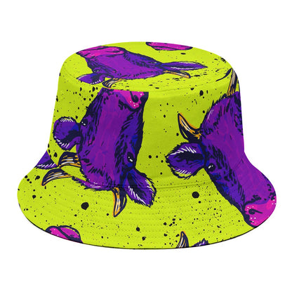 Lime Green And Purple Cow Pattern Print Bucket Hat