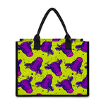 Lime Green And Purple Cow Pattern Print Canvas Tote Bag