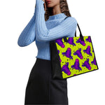 Lime Green And Purple Cow Pattern Print Canvas Tote Bag