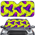 Lime Green And Purple Cow Pattern Print Car Windshield Sun Shade