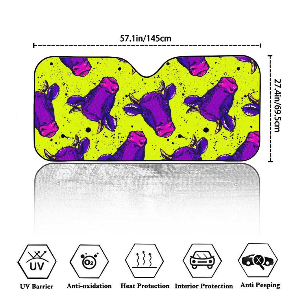 Lime Green And Purple Cow Pattern Print Car Windshield Sun Shade