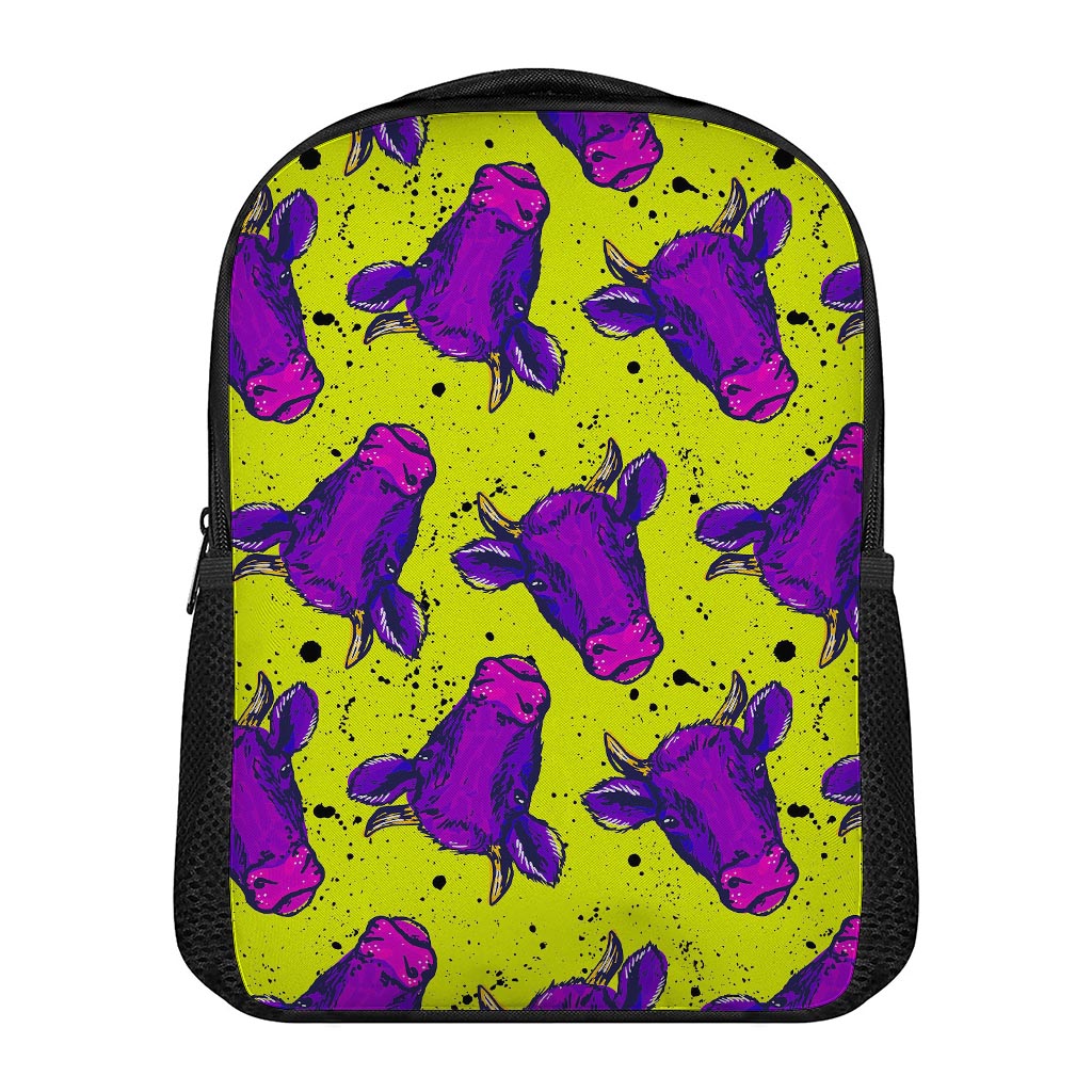 Lime Green And Purple Cow Pattern Print Casual Backpack