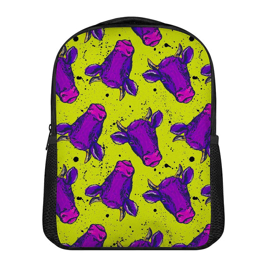 Lime Green And Purple Cow Pattern Print Casual Backpack