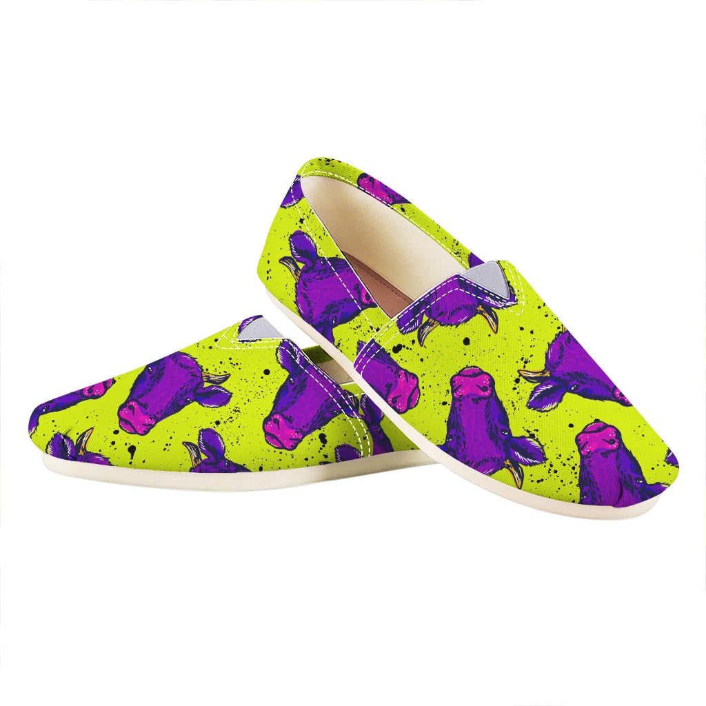 Lime Green And Purple Cow Pattern Print Casual Shoes