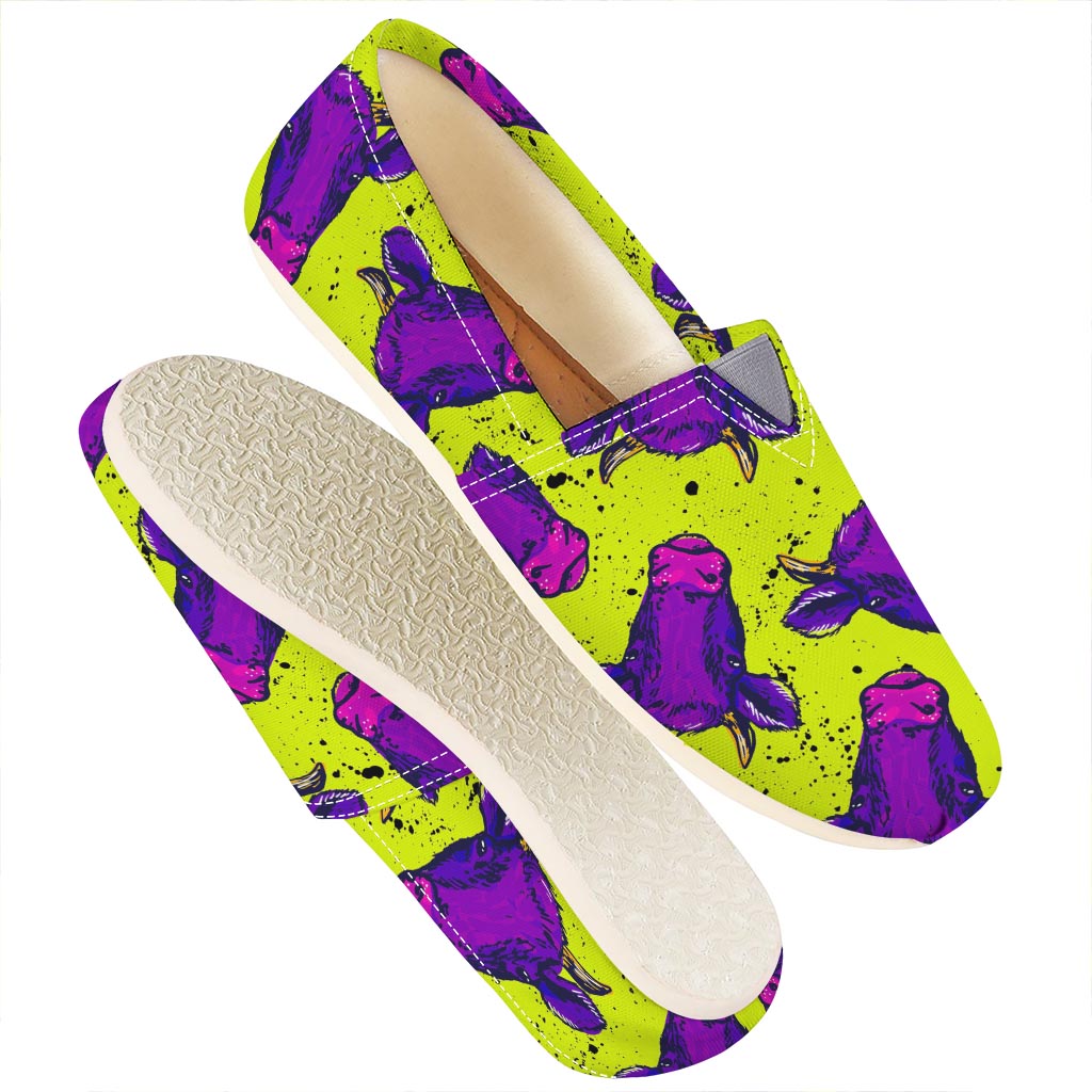 Lime Green And Purple Cow Pattern Print Casual Shoes