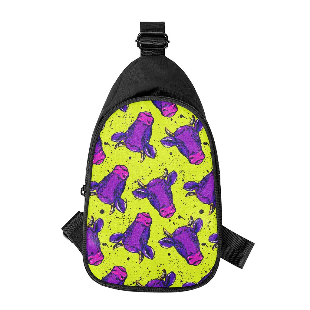 Lime Green And Purple Cow Pattern Print Chest Bag