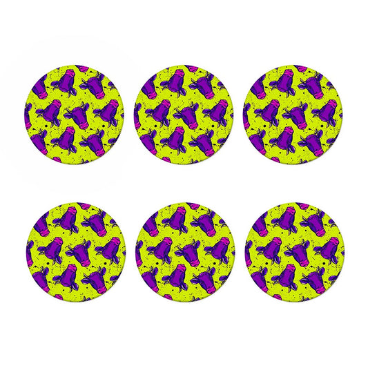 Lime Green And Purple Cow Pattern Print Coaster Set