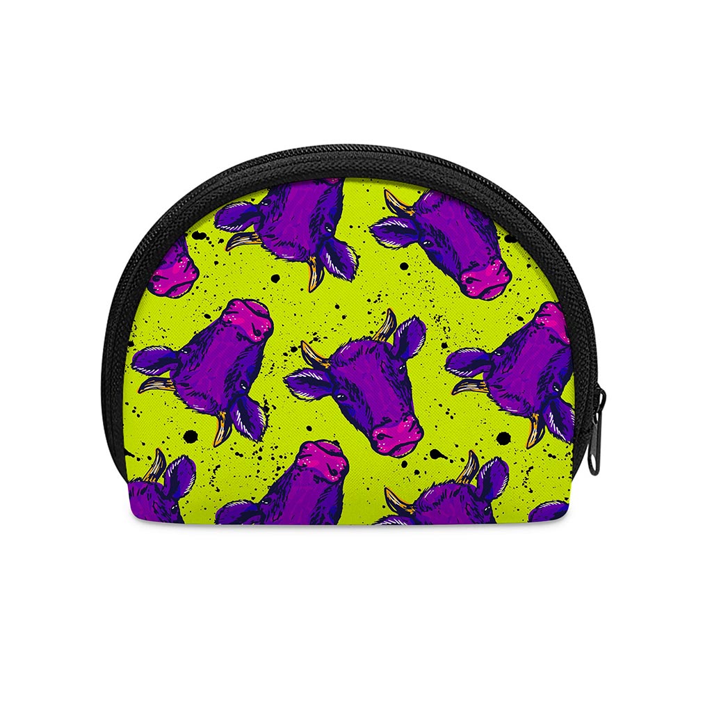 Lime Green And Purple Cow Pattern Print Coin Purse