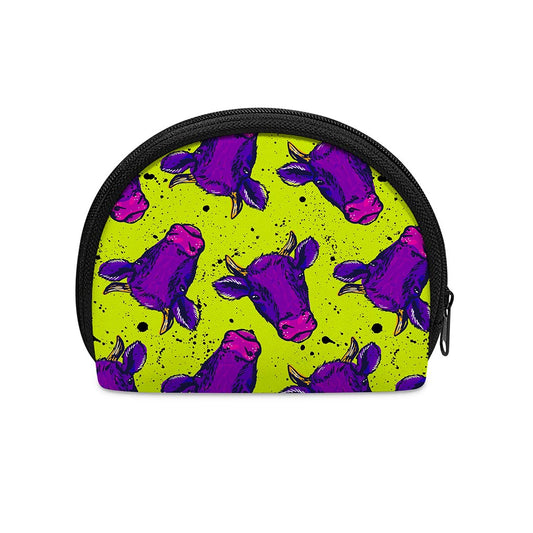 Lime Green And Purple Cow Pattern Print Coin Purse