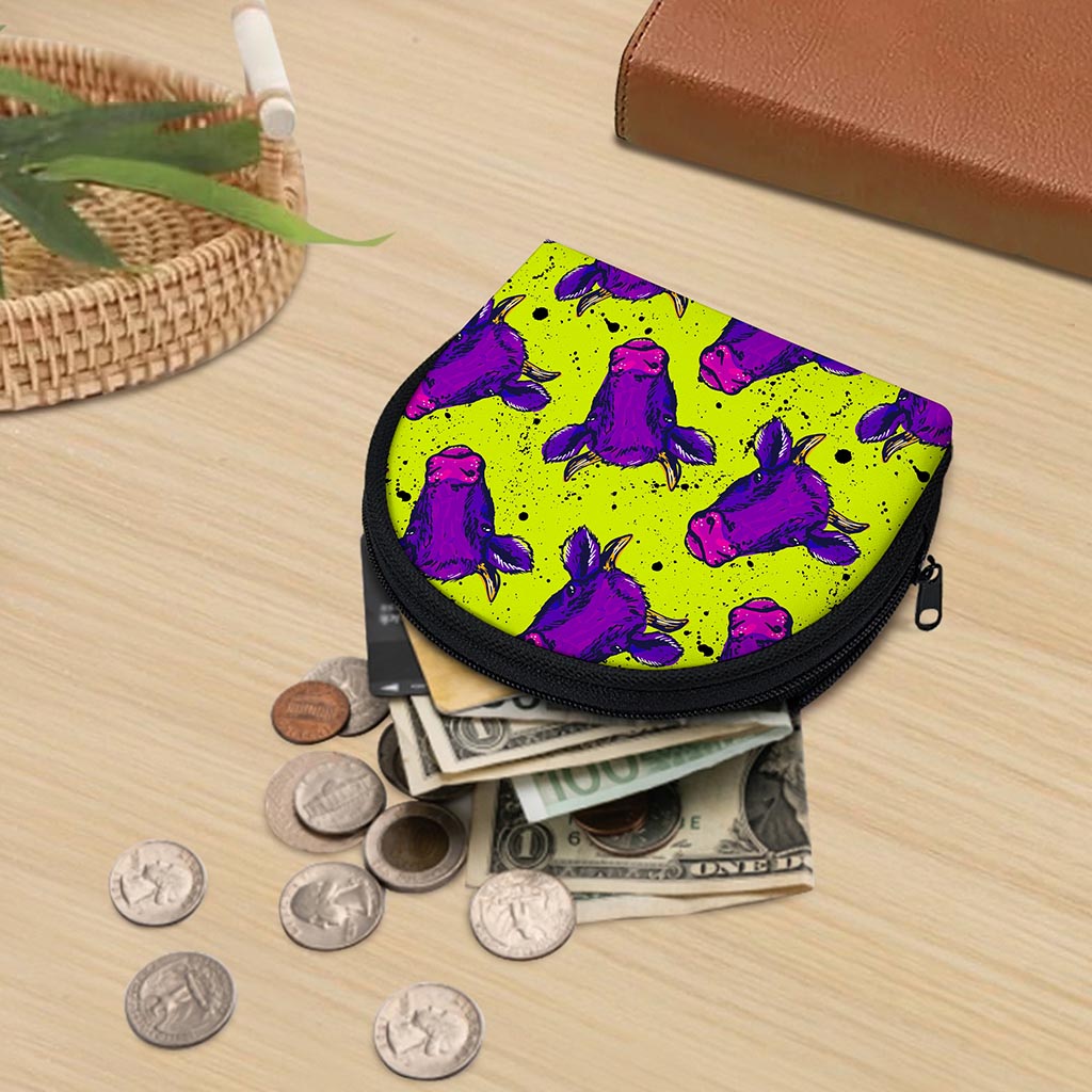 Lime Green And Purple Cow Pattern Print Coin Purse