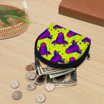 Lime Green And Purple Cow Pattern Print Coin Purse