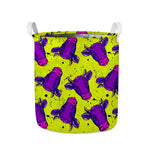 Lime Green And Purple Cow Pattern Print Collapsible Laundry Basket