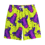 Lime Green And Purple Cow Pattern Print Cotton Shorts