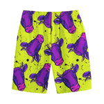 Lime Green And Purple Cow Pattern Print Cotton Shorts
