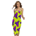 Lime Green And Purple Cow Pattern Print Cross Back Cami Dress