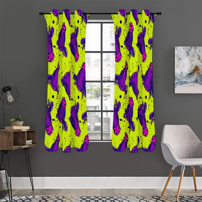Lime Green And Purple Cow Pattern Print Curtain