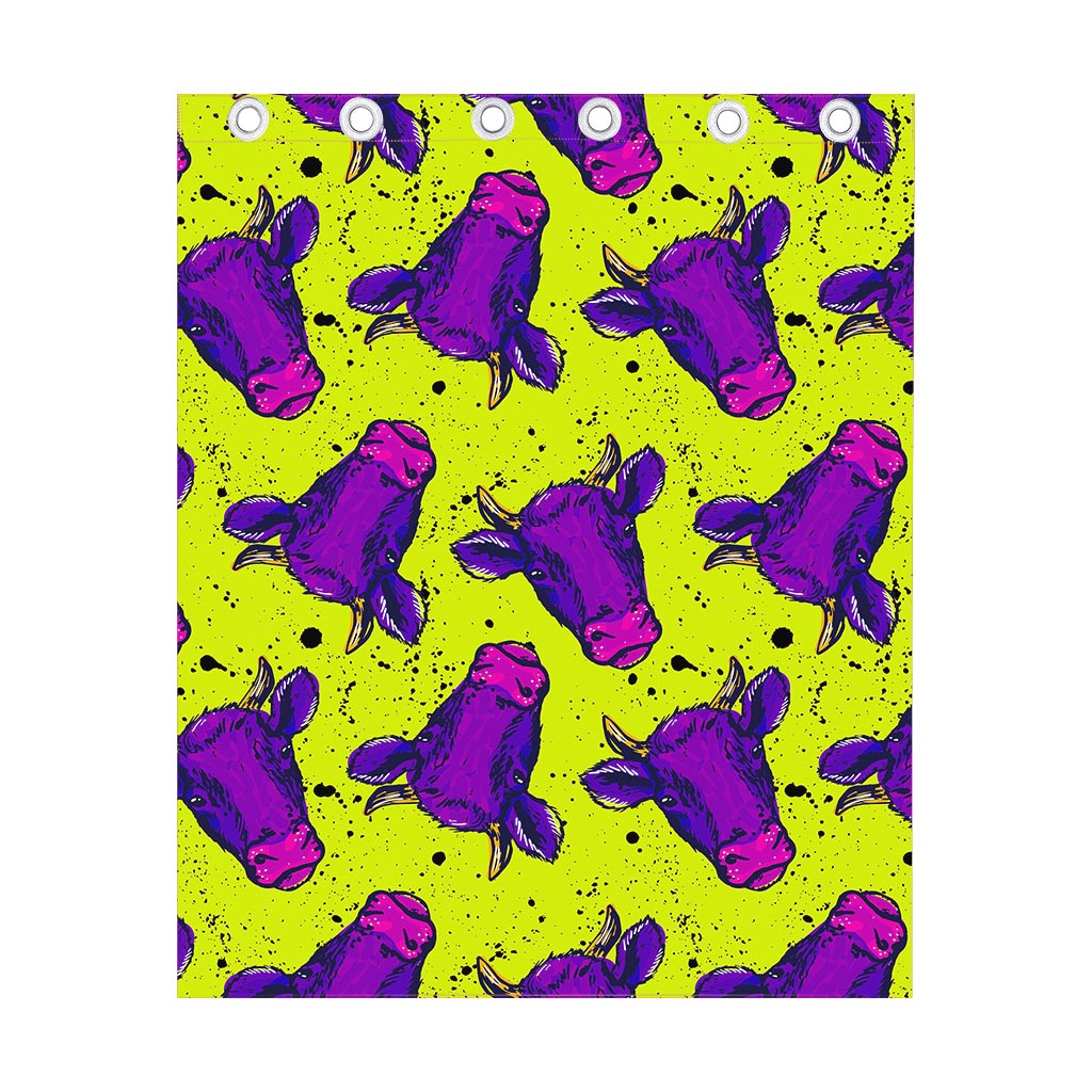 Lime Green And Purple Cow Pattern Print Curtain