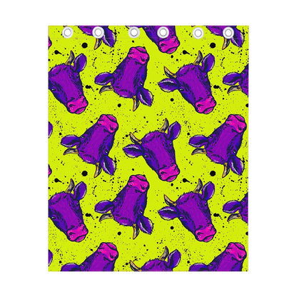Lime Green And Purple Cow Pattern Print Curtain
