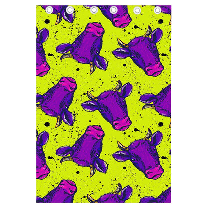 Lime Green And Purple Cow Pattern Print Curtain
