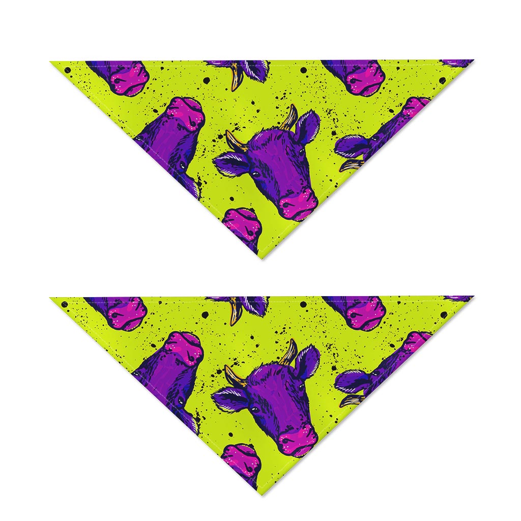 Lime Green And Purple Cow Pattern Print Dog Bandana