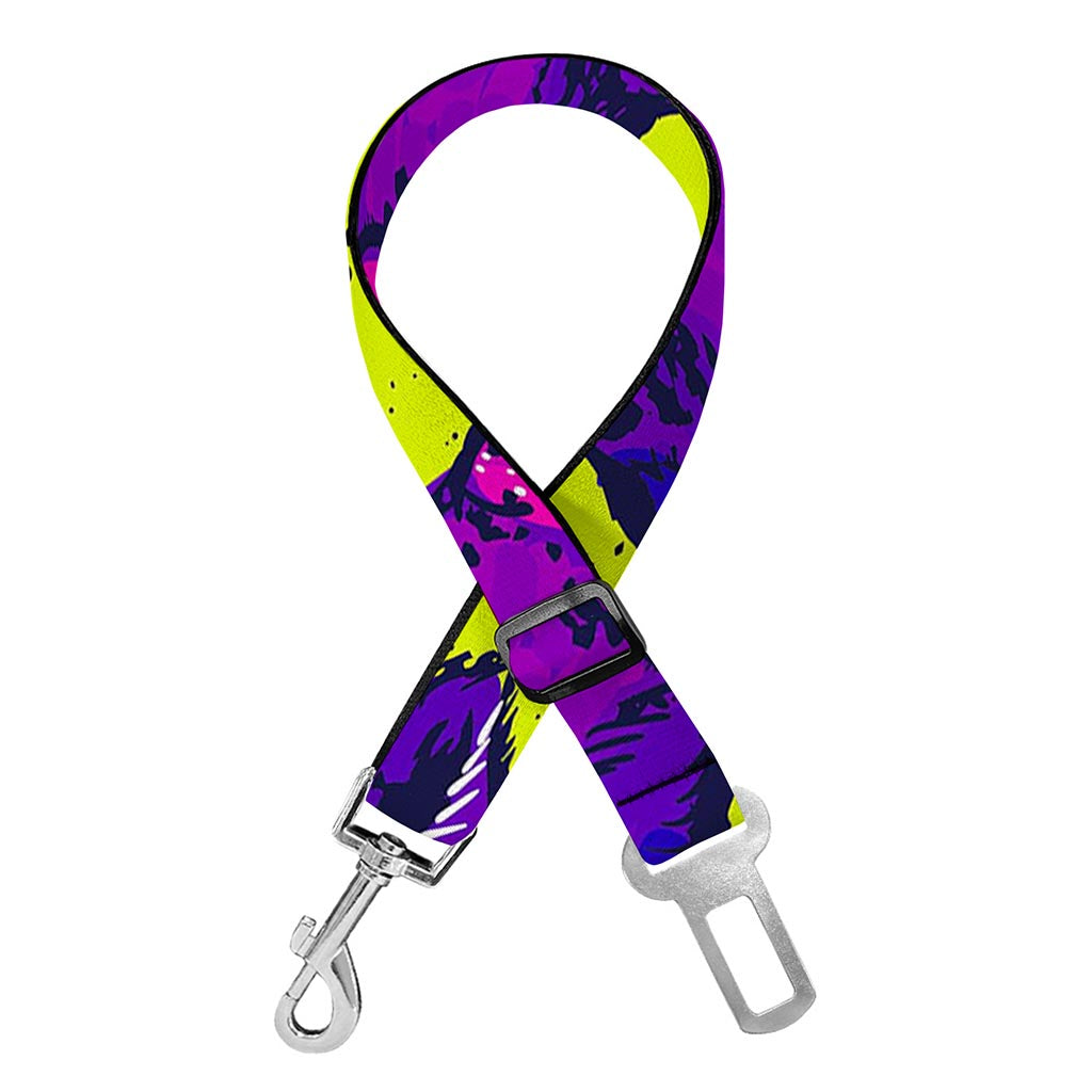 Lime Green And Purple Cow Pattern Print Dog Seat Belt