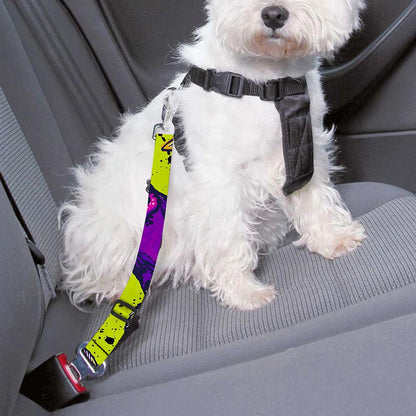 Lime Green And Purple Cow Pattern Print Dog Seat Belt