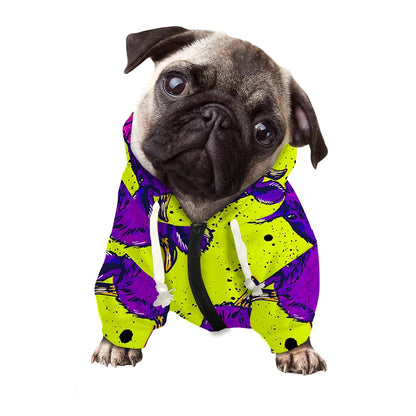 Lime Green And Purple Cow Pattern Print Dog Zip Up Hoodie