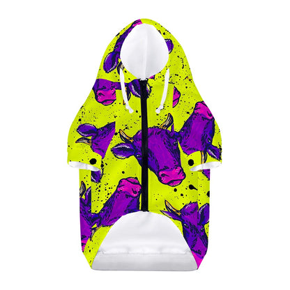 Lime Green And Purple Cow Pattern Print Dog Zip Up Hoodie