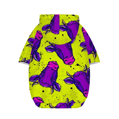 Lime Green And Purple Cow Pattern Print Dog Zip Up Hoodie