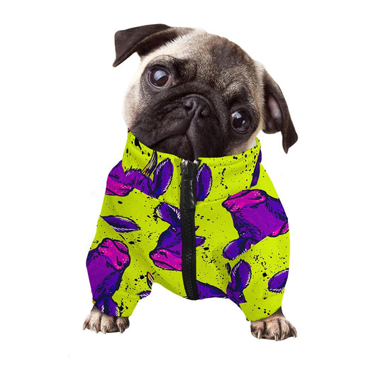 Lime Green And Purple Cow Pattern Print Dog Zip Up Jacket