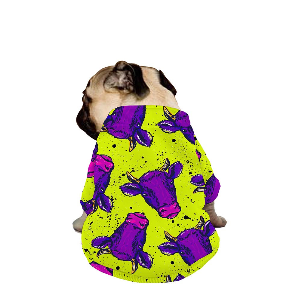 Lime Green And Purple Cow Pattern Print Dog Zip Up Jacket