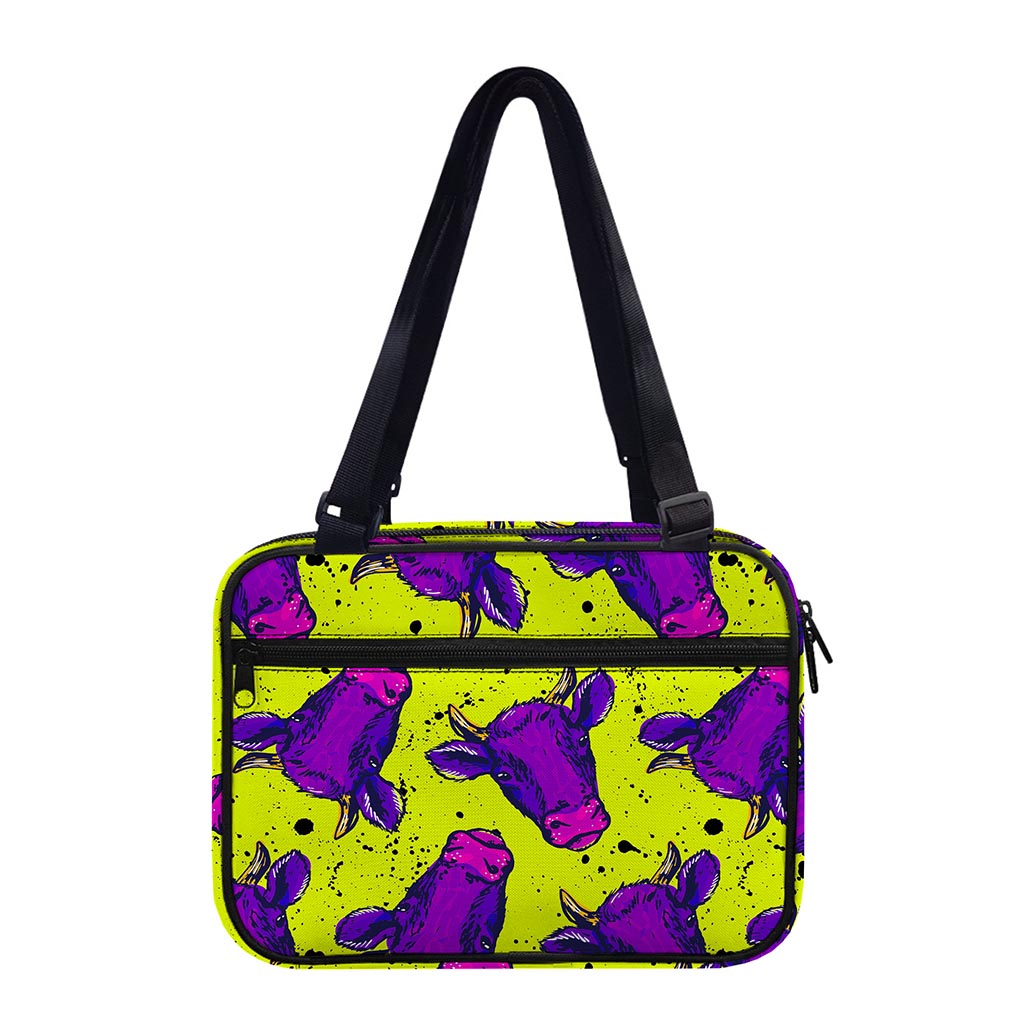 Lime Green And Purple Cow Pattern Print Double Strap Bible Bag